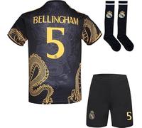 YSGTZY R. Madrid Bellingham #5 Special Gold Dragon Edition Football Soccer Jersey/Shorts Socks Gift Set Youth Sizes (Black, 24.)