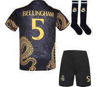 YSGTZY R. Madrid Bellingham #5 Special Gold Dragon Edition Football Soccer Jersey/Shorts Socks Gift Set Youth Sizes (Black, 30)