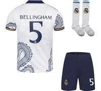 YSGTZY R. Madrid Bellingham #5 Special White Dragon Edition Football Soccer Jersey/Shorts Socks Gift Set Youth Sizes (White, 16)
