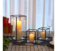 yshengood Glass Hurricane Candle Holder Set of 3 PCS, Black Frame and Glass Hurricane Candleholders