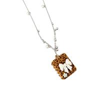 YSHHKEE Cookie Inspired Necklace with Warm Brown Leopard Pattern | Brown Cookie Inspired Ornament, Leopard Print Detail, Coordinated Pendant and Chain Together As a Complete Necklace