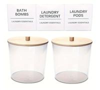 YShiuoL Laundry Pods Storage Container Large Clear Laundry Container for Organizing, Plastic Dispenser Jars with 3 Bamboo Lids and Labels(Clear 2pcs)