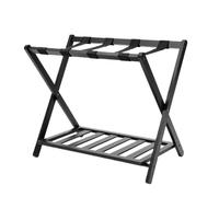 YShiuoL Luggage Rack Black Luggage Rack, Foldable Suitcase Holder With 4 Nylon Straps, With Shelf for Bedroom Hotel