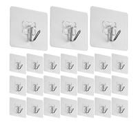 YSHODGU 24 Pcs Self Adhesive Hooks - Heavy Duty Sticky Wall Hooks Key Hook Duty Plastic Transparent Wall & Ceiling Hooks for Kitchen, Bathroom, Office - Hanging Towels, Coats