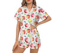 Ysidec Coffee Lover Womens Pajama Sets 2 Piece Short Sleeve Sleepwear Button Down Loungewear S-3XL, Multicolor Apple, S