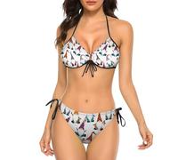 Ysidec Colorful Sharks Women Two Piece Bikini Set Halter Padded Top Tie Side Bottom Triangle Swimsuit, Multicolor Christmas Gnomes, Medium