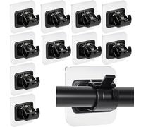Ysimple 10Pcs Self Adhesive Curtain Rod Bracket Towel Rod Drapery Hook Holder Curtain Pole Wall Brackets Fixing Rods Holder for Kitchen Bathroom, Fixing Rods Holders for Home Bathroom Kitchen(Black)