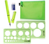 Ysimple 2PCS Circle Stencil, Circle Ruler for Drawing Aids, Circles Template Geometric Stencils Circles Stencils with Everlasting Pencil, Eraser and Pencil Case for Office and School