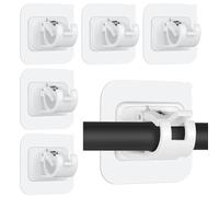 Ysimple 6 Pcs Self Adhesive Curtain Rod Bracket, Towel Rod Drapery Hook Holder, Curtain Pole Wall Brackets Fixing Rod Holder for Kitchen Bathroom, Fixing Rod Holder for Home Bathroom Kitchen（White）