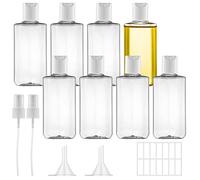 Ysimple 8 PCS 100ml Travel Bottles for Toiletries, Empty Refillable Transparent Containers Plastic Bottles with Spray Nozzles, Funnels and Stickers Suitable for Travel Shampoo Lotions Cosmetics