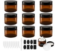 Ysimple 9Pcs Amber Plastic Cosmetic Jars 120ml, Empty Sample Pots with Lids | Travel Pots, Amber Jars with Black Lids, Liners, Spatulas and Labels, for Creams, Lotions, Cosmetics and Diy Skincare Storage