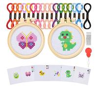 Ysimple Embroidery Kits Cross Stitch Beginner Kit Includes 6 Project Patterned and 2pcs Embroidery Hoops, 18 Skeins, Needle Point Starter Kit Sewing Set with Instructions (Animals)