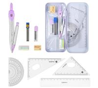 Ysimple Maths Set, Geometry Set for Students, 9 Pieces Includes Compasses, Lead, Rubber, Sharpener, Protractor, Triangles, Ruler and Carrying Box for Class Supplies and School (Purple)