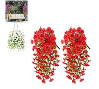 YSINOBEAR 2PCS 75cm Artificial Hanging Flowers,UV-Proof Silk Morning Glories, No Fade Fake Plastic Flowers for Decoration Hanging Planters Indoor Outside Garden Porch Window Home Wedding (Red)
