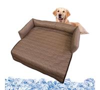 YSINOBEAR Dog Cooling Mat with Edge Pillow,Large Dog Bed Sofa,Self Cool Dog Sofa Mat with Ice Silk Fabric,Durable Anti-Scratch Gel Pad for Dogs Cats,Machine Washable (Coffee, 90 * 90cm)