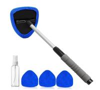 YSINOBEAR Extendable Long HandlWindscreen Cleaner Tool,180° Rotating Head Extendable Windscreen Cleaner Bursh with 4 Reusable & Washable Pads,1 Spray Bottles,Car Demister Window Cleanie (Blue)