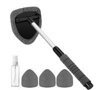 YSINOBEAR Extendable Long HandlWindscreen Cleaner Tool,180° Rotating Head Extendable Windscreen Cleaner Bursh with 4 Reusable & Washable Pads,1 Spray Bottles,Car Demister Window Cleanie (Gray)
