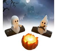 YSINOBEAR Ghost Campfire Flickering Night Light,3D LED Small Electric Faux Campfire Night Light,Ghosts Roasting Fire LED Light,Flickering Halloween Decorations,Nightlight Indoor Decorations (A)