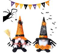 YSINOBEAR Halloween Gnome Decorations,Handmade Pumpkin Face Hats Swedish Tomte Nordic Plush Elf Doll Adorable Gnome,Stuffed gnomes for Halloween Home Decor Table Decorations Gifts (2pcs-B)