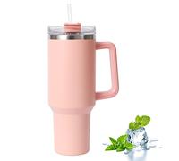 YsinoBear Tumblers Cup with Straw, Lid and Handle, 40oz/1200ml Stainless Steel Coffee Travel Insulated Mug, Leak Proof Vacuum Water Bottle for Hot Iced Drink, High Capacity, Pink