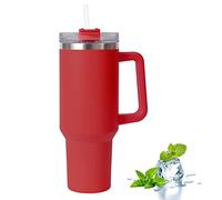 YSINOBEAR Tumblers Cup with Straw, Lid and Handle, 40oz/1200ml Stainless Steel Coffee Travel Insulated Mug, Leak Proof Vacuum Water Bottle for Hot Iced Drink, High Capacity Mug (Red)