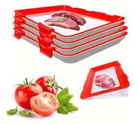 YSINOBEAR Vacuum Fresh Storage Tray,Reusable Creative Food Storage Container, 12x8.6 Stackable Food Preservation Tray with Elastic Lid with Buckle for Vegetable Fruit Meat Fish (4pcs)