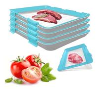 YSINOBEAR Vacuum Fresh Storage Tray,Reusable Creative Food Storage Container, 12x8.6 Stackable Food Preservation Tray with Elastic Lid with Buckle for Vegetable Fruit Meat Fish (4pcs/C)