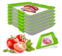 YSINOBEAR Vacuum Fresh Storage Tray,Reusable Creative Food Storage Container, 12x8.6 Stackable Food Preservation Tray with Elastic Lid with Buckle for Vegetable Fruit Meat Fish (6pcs/B)