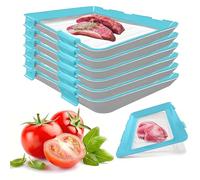 YSINOBEAR Vacuum Fresh Storage Tray,Reusable Creative Food Storage Container, 12x8.6 Stackable Food Preservation Tray with Elastic Lid with Buckle for Vegetable Fruit Meat Fish (6pcs/C)