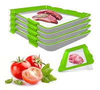 YSINOBEAR Vacuum Fresh Storage Tray,Reusable Creative Food Storage Container, 12x8.6 Stackable Food Preservation Tray with Elastic Lid with Buckle for Vegetable Fruit Meat Fish (4pcs/B)