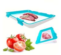 YSINOBEAR Vacuum Fresh Storage Tray,Reusable Creative Food Storage Container, 12x8.6 Stackable Food Preservation Tray with Elastic Lid with Buckle for Vegetable Fruit Meat Fish (1pc/C)