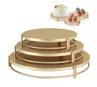 Ysislybin 3 Tiers Cake Stand, Round Cupcake Display Stand, Cake Fruit Dessert Party Server Plates Stands, Afternoon Tea Stands, Reusable Food Serving Platter Stand for Birthday, Wedding, Party (Gold)