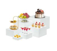 Ysislybin 6 Pcs Acrylic Boxes as Buffet Risers, Cake Stands for Buffet Table with Hollow Bottoms, White Acrylic Cube Display Nesting Riser Stand for Display Small Cake Figures Collectibles Jewelry