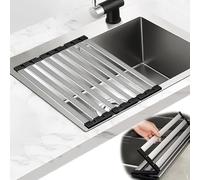 Ysislybin Dish Drying Rack, Sink Drainer Rack Foldable Over the Sink Dish Drying Rack Stainless Steel Roll Up Dish Drainer Sink Mat for Over Sink & Kitchen Counter Top (55CM×32.5CM)
