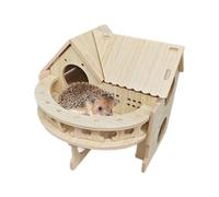 Ysislybin Hedgehog House, 35 x 27 x 27 cm Large Removable Wooden Hedgehog Houses for Garden with Terrace Multiple Round Entrances and Exits for Hedgehogs or Guinea Pigs for Shelter and Hibernation