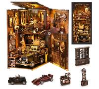 Ysityum 3D DIY Wooden Puzzle Dollhouse Kit for Adults & Teens, Book Nook Bookshelf Insert Decoration Bookend Miniature Kit with Sensor Light, Vintage Car