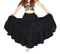 YSJERA Women's Cotton 5 Tiered A Line Pleated Maxi Skirt Long Boho Gypsy Dance Skirts, Black, X-Large