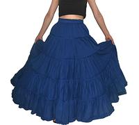 YSJERA Women's Cotton 5 Tiered A Line Pleated Maxi Skirt Long Boho Gypsy Dance Skirts - blue - Large