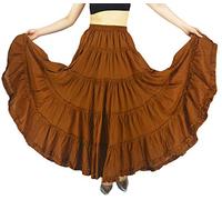 YSJERA Women's Cotton 5 Tiered A Line Pleated Maxi Skirt Long Boho Gypsy Dance Skirts - Brown - One Size