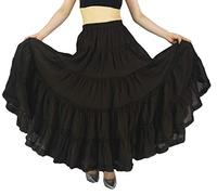 YSJERA Women's Cotton 5 Tiered A Line Pleated Maxi Skirt Long Boho Gypsy Dance Skirts, Deep Brown, S-L