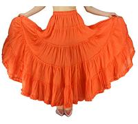 YSJERA Women's Cotton 5 Tiered A Line Pleated Maxi Skirt Long Boho Gypsy Dance Skirts - orange - Large