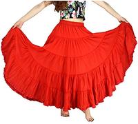 YSJERA Women's Cotton 5 Tiered A Line Pleated Maxi Skirt Long Boho Gypsy Dance Skirts - red - Large