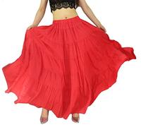 YSJERA Women's Cotton 5 Tiered A Line Pleated Maxi Skirt Long Boho Gypsy Dance Skirts - Red - One Size