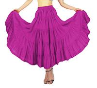 YSJERA Women's Cotton 5 Tiered A Line Pleated Maxi Skirt Long Boho Gypsy Dance Skirts, Rose Purple, Large