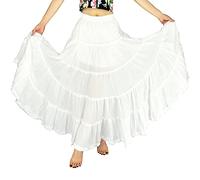 YSJERA Women's Cotton 5 Tiered A Line Pleated Maxi Skirt Long Boho Gypsy Dance Skirts, Solid White, X-Large