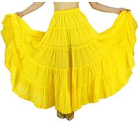 YSJERA Women's Cotton 5 Tiered A Line Pleated Maxi Skirt Long Boho Gypsy Dance Skirts - yellow - Large