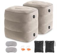 YSJILIDE Inflatable Travel Foot Rest Pillow, Airplane foorest Pillow for Kids/Adults, Adjustable 3 Layers Height Leg Rest Pillow, Great for Airplane, Train, car (2 Pack)