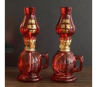 YSJNGF 2 Red Glass Kerosene Lamps, Indoor Emergency Lantern with Flame Controller, Split Kerosene Lamp, Dining Table Desk Buddha Lamp, Suitable for Weddings and Celebrations,B(Color:A)