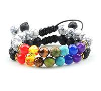YSJNGF 2pcs 7 Chakra Beaded Men Tiger Eye Natural Lava Rock Stone Reiki Bracelets Buddha Healing Balance Women Prayer