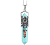 YSJNGF 7 Chakra Hexagonal Crystal Wand Pendant for Unisex, Wrapped Double Crystal Points Necklace with Chain